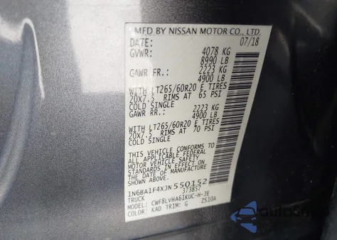 2018 Nissan Titan Xd Sl Diesel из США, поврежденный, VIN 1N6BA1F4XJN550152